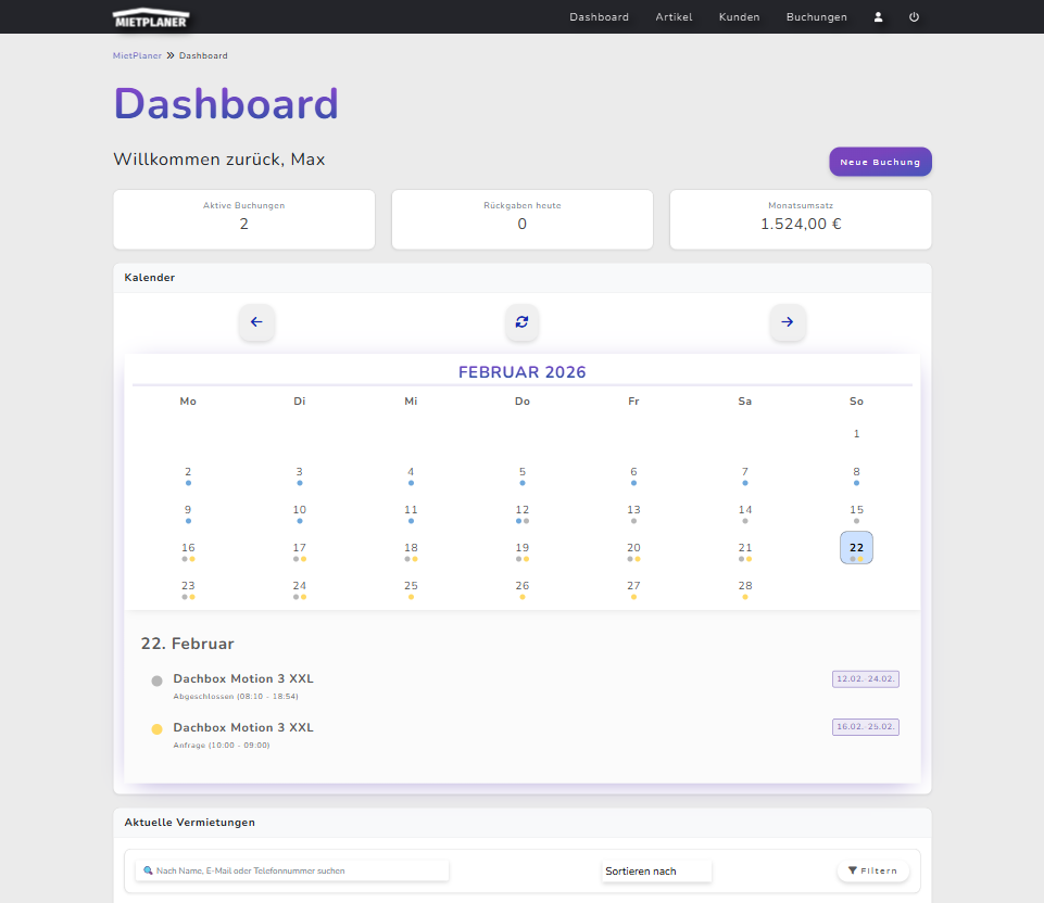 MietPlaner Dashboard Vorschau