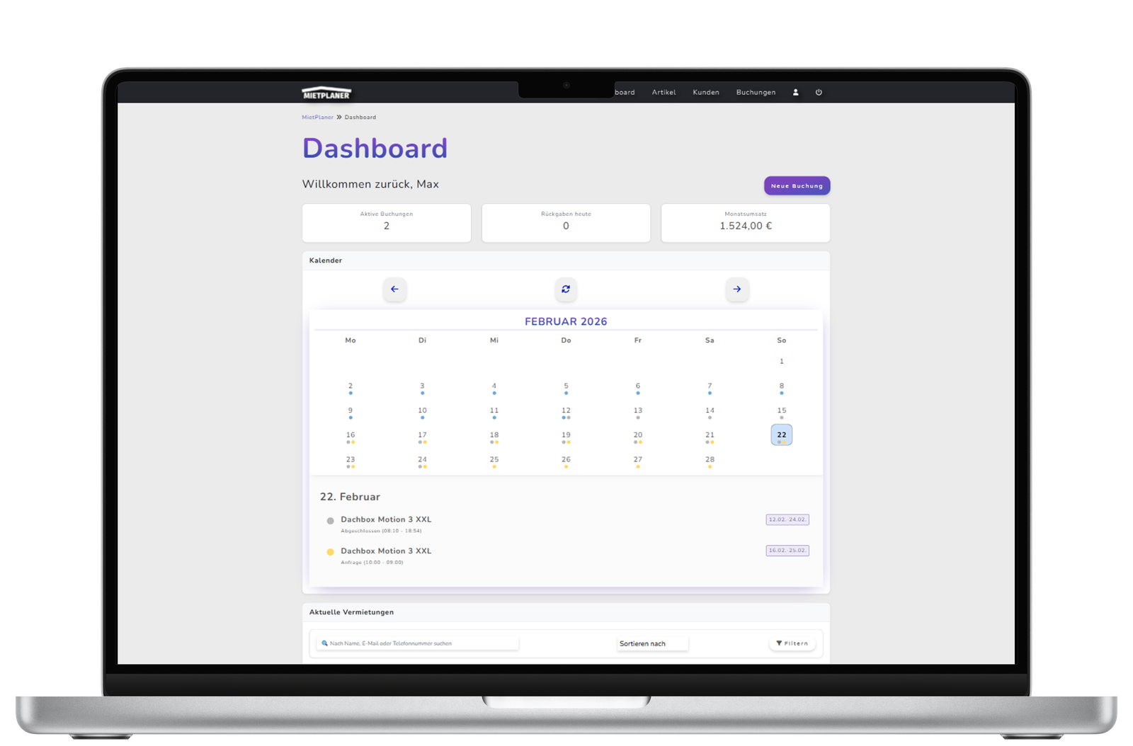 MietPlaner Dashboard Vorschau